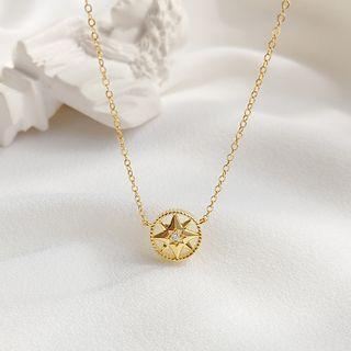 925 Sterling Silver Rhinestone Octagram Necklace Gold - One Size