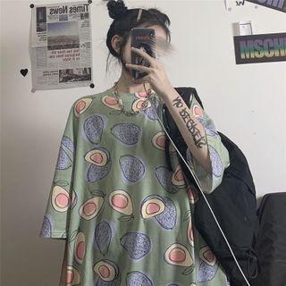 3/4-sleeve Print Loose-fit T-shirt