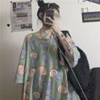 3/4-sleeve Print Loose-fit T-shirt