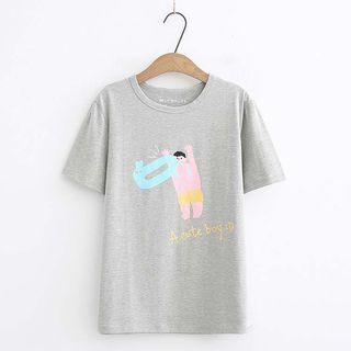 Print Short-sleeve T Shirt Gray - One Size