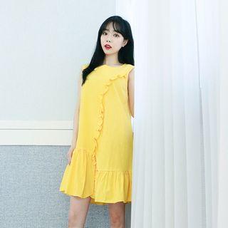 Petite Size - Frilled Sleeveless Shift Dress