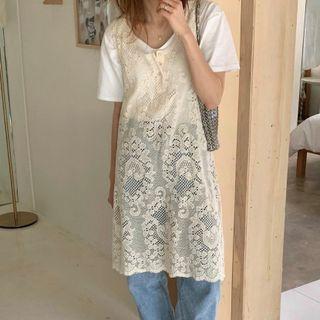 Lace Overall Dress Beige - One Size