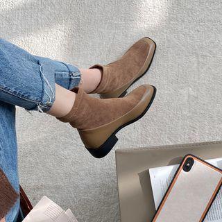 Square Toe Suede Chunky-heel Short Boots