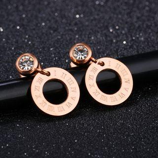 Rhinestone Roman Numeral Hoop Earring 369 - Earring - Rose Gold - One Size