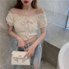 Short-sleeve Bow Off-shoulder Cropped Blouse / Mini Dress