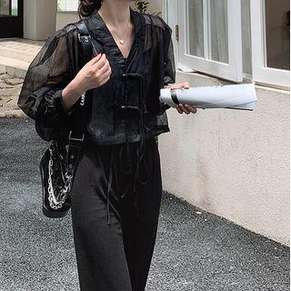Set: Sheer Blouse + Camisole + Wide Leg Pants