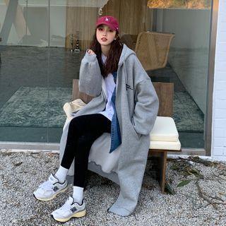 Lettering Zip-up Hooded Long Coat