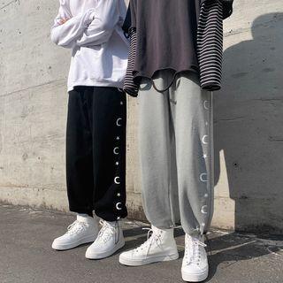 Crescent Star Print Drawstring-cuff Sweatpants