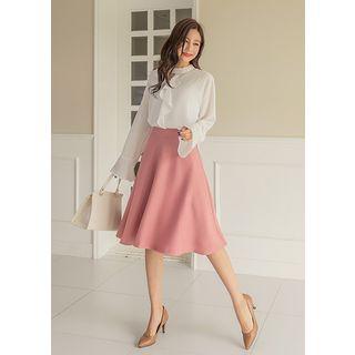 Zip-back Long Flare Skirt