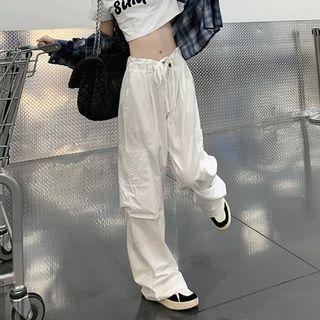 Low-rise Plain Cargo Wide-leg Pants