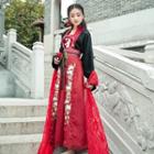 Hanfu Set: Long-sleeve Top + Camisole Top + Maxi Skirt + Scarf