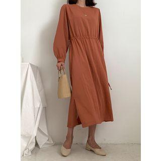 Round-neck Puff-sleeve Maxi Dress