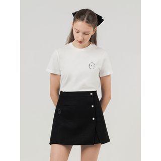 Button-detail Tweed A-line Miniskirt