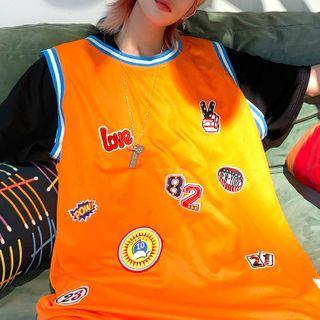 Contrast Trim Applique Sleeveless T-shirt
