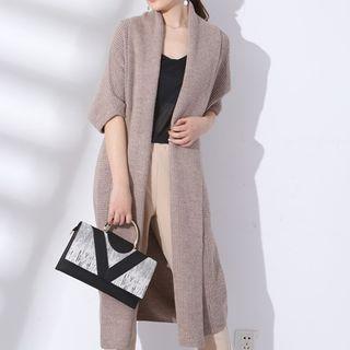 Set: Elbow-sleeve Knit Long Jacket + Arm Warmers