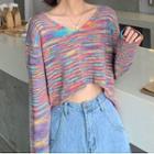 Melange V-neck Knit Top Multicolors - One Size