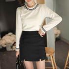 Faux-pearl Neckline Frill-trim Top