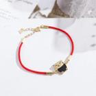 925 Sterling Silver Pig Red String Bracelet Gold - One Size