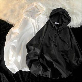 Long-sleeve Button-up Plain Hoodie