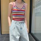 Rainbow Striped Knit Camisole Top As Shown In Figure - One Size