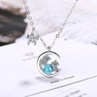 Bead Rhinestone Moon & Star Pendant Necklace 1 Pc - Silver & Light Blue - One Size