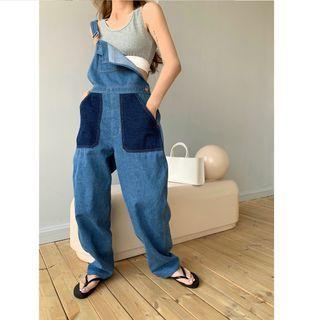 Plain Camisole Top / Two-tone Denim Jumper Pants