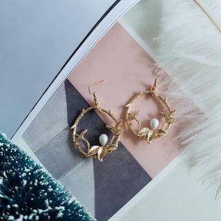 Faux Pearl Alloy Branches Hoop Earring