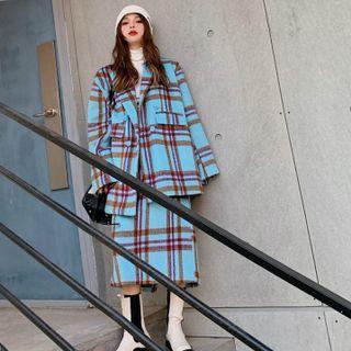 Plaid Loose-fit Coat / Plaid Midi Skirt (various Designs)