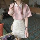 Short-sleeve Plaid Polo Shirt / Mini A-line Skirt