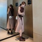 Long-sleeve Midi Knit Dress / Vest / Set