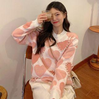 Heart Print Sweater Pink - M