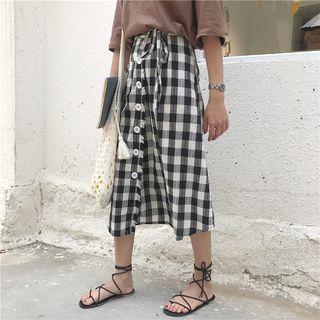 Check High-waist Midi Skirt