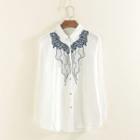 Embroidered Long-sleeve Shirt White - One Size