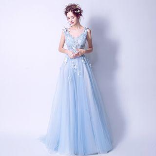 V-neck Applique Evening Gown