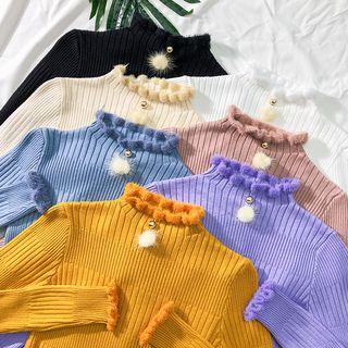 Furry-trim Mock-neck Knit Top
