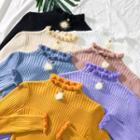 Furry-trim Mock-neck Knit Top