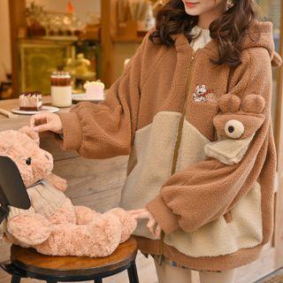 Cartoon Bear Fleece Zip-up Hoodie