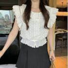 Ruffle Sleeves Lace Blouse White - One Size
