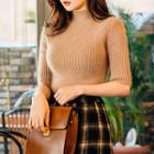Short-sleeve Wool Blend Rib-knit Top
