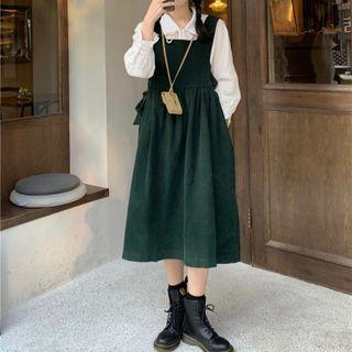 Midi A-line Overall Dress Dress - Dark Green - One Size