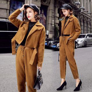 Set: Cropped Jacket + Drawstring-waist Pants