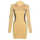 Half Zip-up Long-sleeve Mini Bodycon Dress