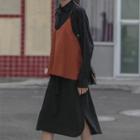 Set: Long-sleeve Midi Shirtdress + Camisole