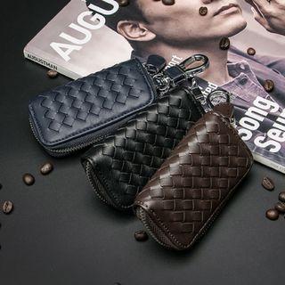 Woven Faux Leather Key Pouch