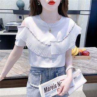 Short-sleeve Cutout Frill Trim Blouse