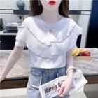 Short-sleeve Cutout Frill Trim Blouse