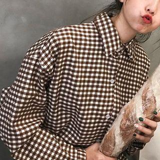 Color-block Check Long-sleeve Blouse