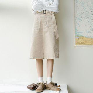 Corduroy Midi Pencil Skirt With Belt