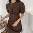 Short-sleeve Cutout Drawcord A-line Mini Dress