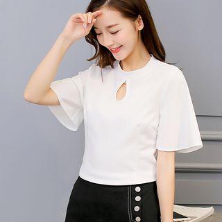 Elbow-sleeved Cutout Top